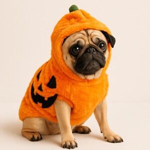 Orange Pumpkin Costume Hoodie Halloween Dog Pet Outfit‎ Jack-o-lantern Size M